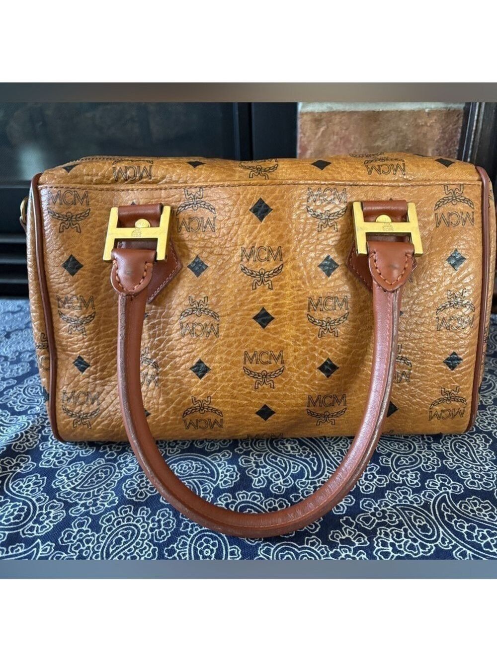 Vintage MCM Cognac Visetos Monogram Boston Bag - Picture 3 of 11